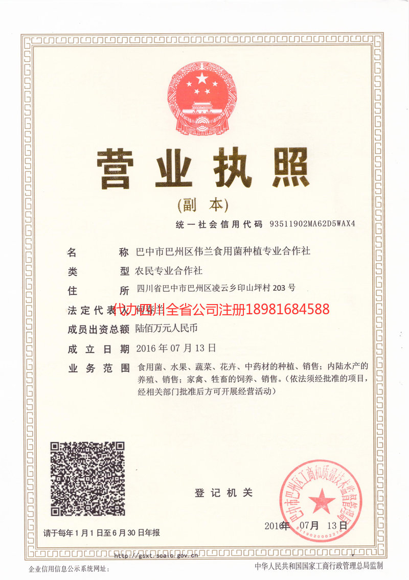 鹤山鹤山伟兰食用菌种植专业合作社